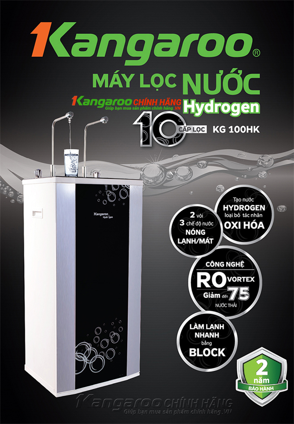 Máy lọc nước Kangaroo Hydrogen KG100HK Nóng - Lạnh - RO
