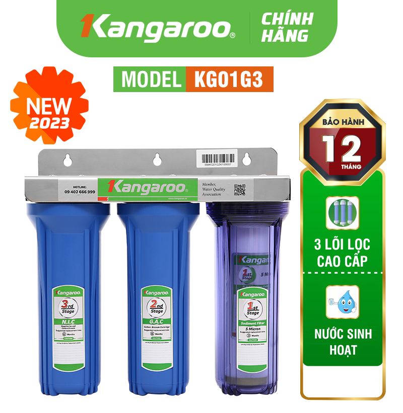 Máy lọc nước nấu ăn Kangaroo KG01G3 - 3 Lõi Chuẩn Nước Sinh Hoạt