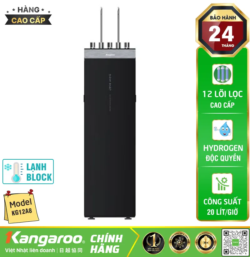Máy lọc nước Kangaroo Hydrogen nóng lạnh KG12A8 - 12 lõi, Mẫu 2025