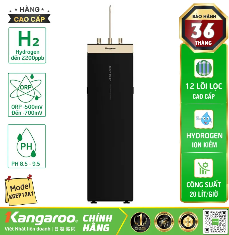 Máy lọc nước Kangaroo Hydrogen ion kiềm KGEP12A1 - Mới 2025