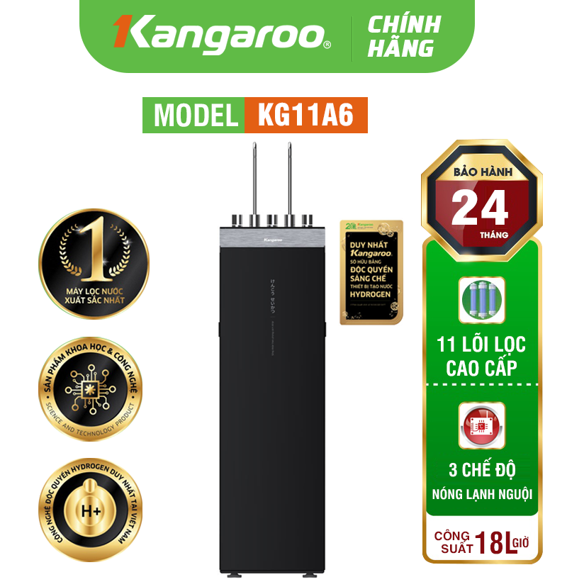 Máy lọc nước Kangaroo Hydrogen nóng lạnh KG11A6 - 11 lõi, Mẫu 2024