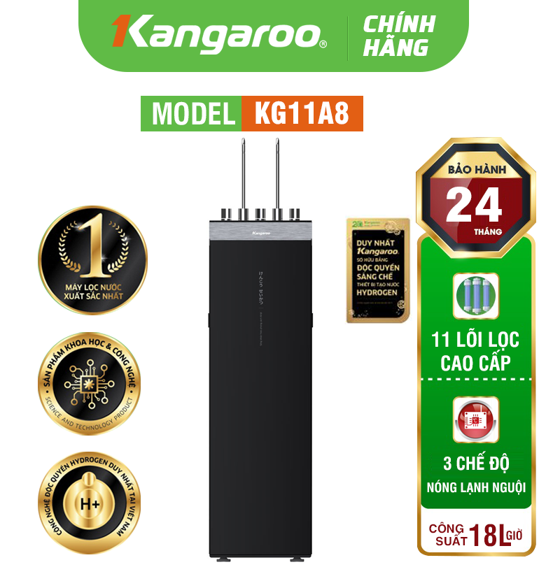 Máy lọc nước Kangaroo Hydrogen nóng lạnh KG11A8 - 11 lõi, Mẫu 2024