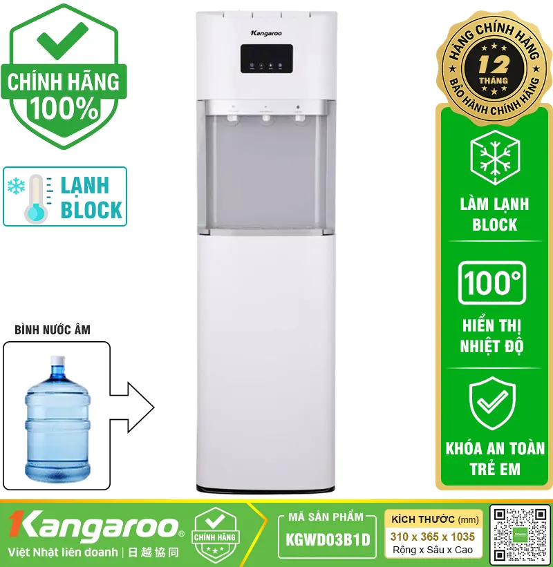 Cây nước nóng lạnh Kangaroo KGWD03B1D - Hút Bình, Mới 2025